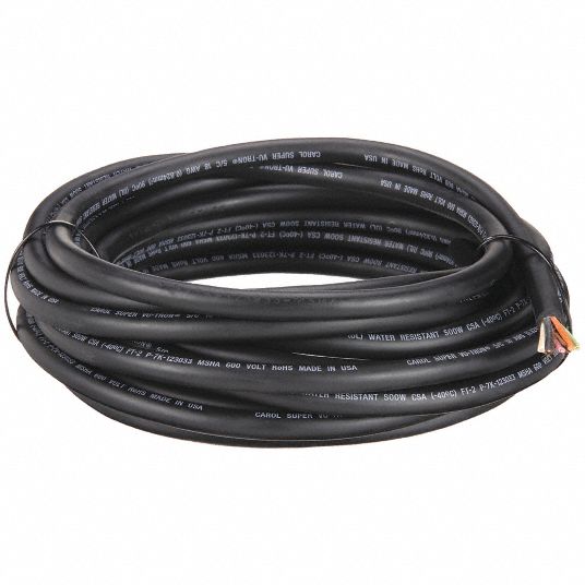 CAROL Portable Cord: 5 Conductors, 18 AWG Wire Size, Rubber, Black, 25 ft  Lg, 600 V Volt, SOOW