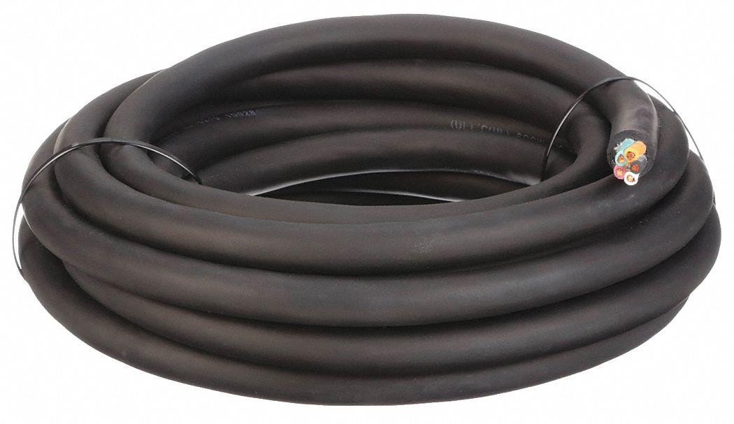 Portable Cord: SOOW, 600 V, 5 Conductors, 10 AWG, Black Jacket, 25 ft Overall Lg