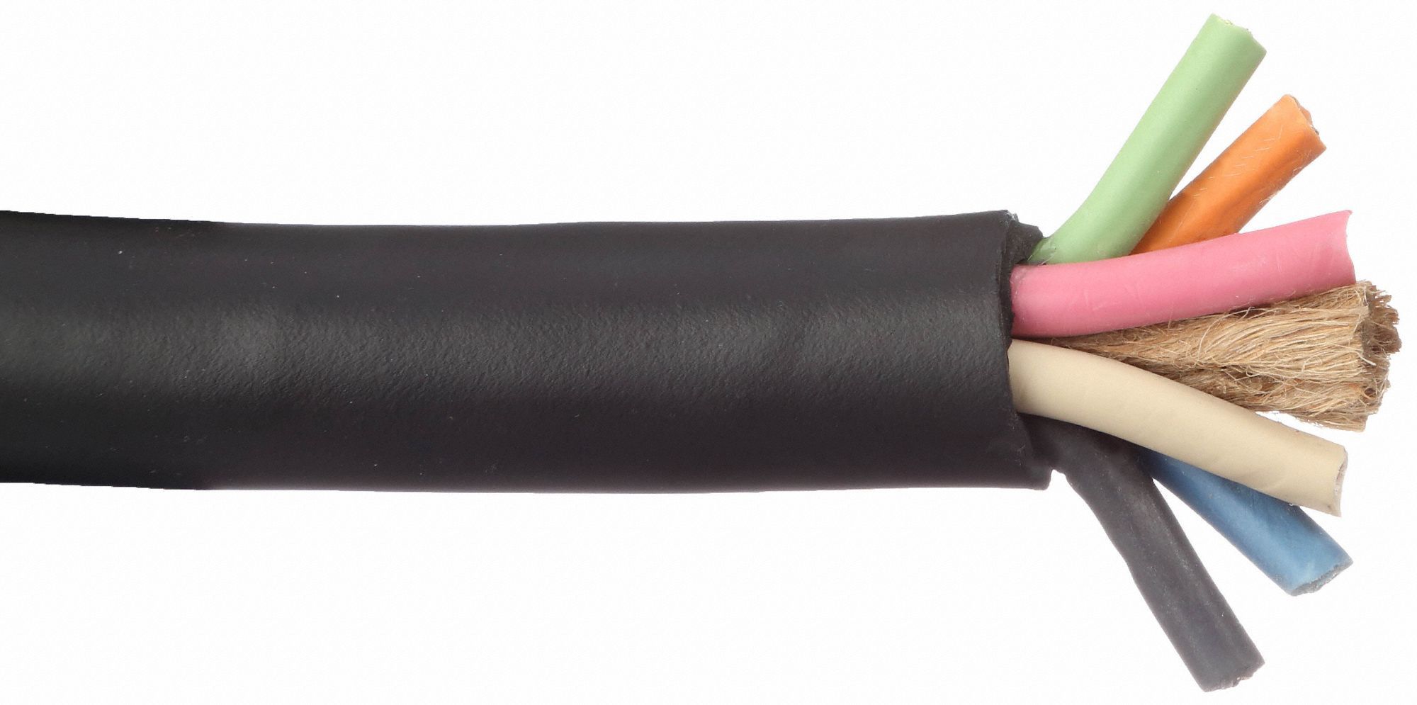 Portable Cord: SOOW, 600 V, 6 Conductors, 12 AWG, Black Jacket, 10 ft Overall Lg