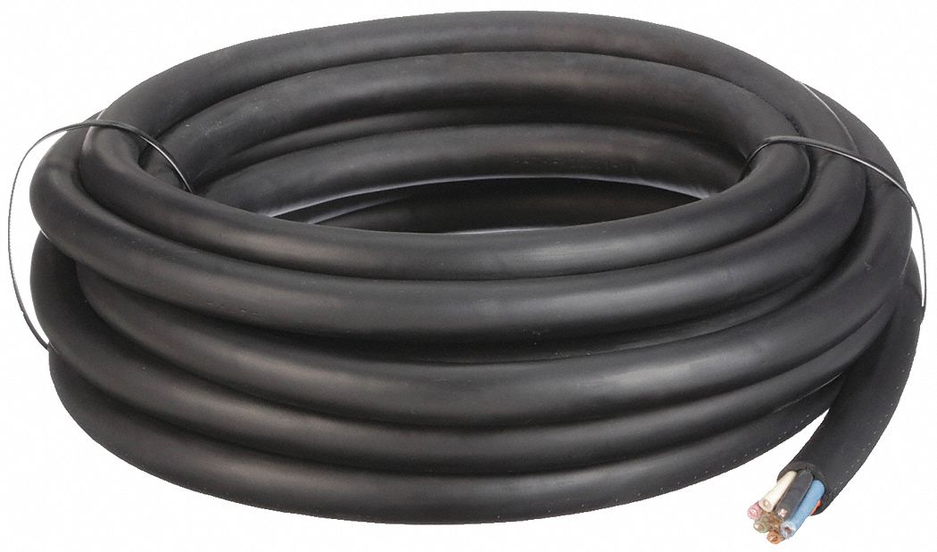 Portable Cord: SOOW, 600 V, 6 Conductors, 10 AWG, Black Jacket, 25 ft Overall Lg