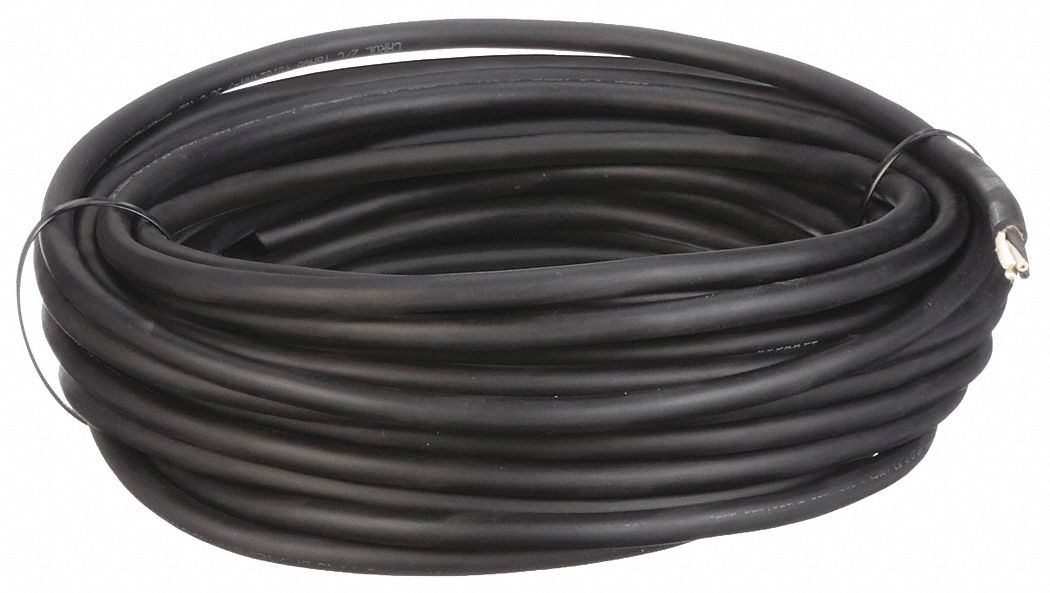 Portable Cord: SOOW, 600 V, 2 Conductors, 16 AWG, Black Jacket, 50 ft Overall Lg