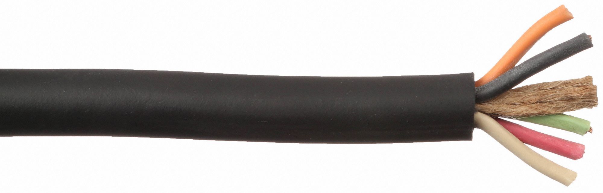 Portable Cord: SOOW, 600 V, 5 Conductors, 14 AWG, Black Jacket, 10 ft Overall Lg