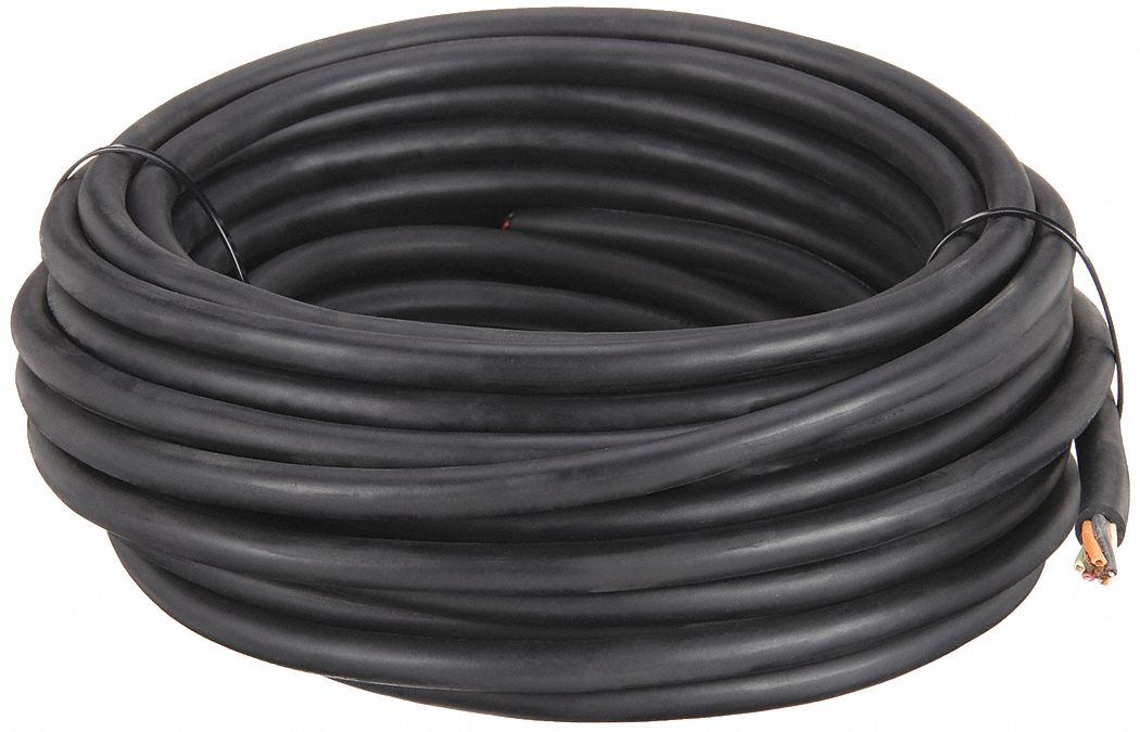 Portable Cord: SOOW, 600 V, 5 Conductors, 14 AWG, Black Jacket, 100 ft Overall Lg