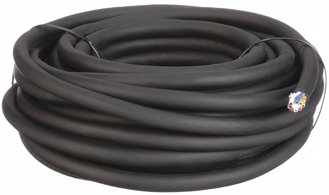 Portable Cord: SOOW, 600 V, 8 Conductors, 16 AWG, Black Jacket, 50 ft Overall Lg