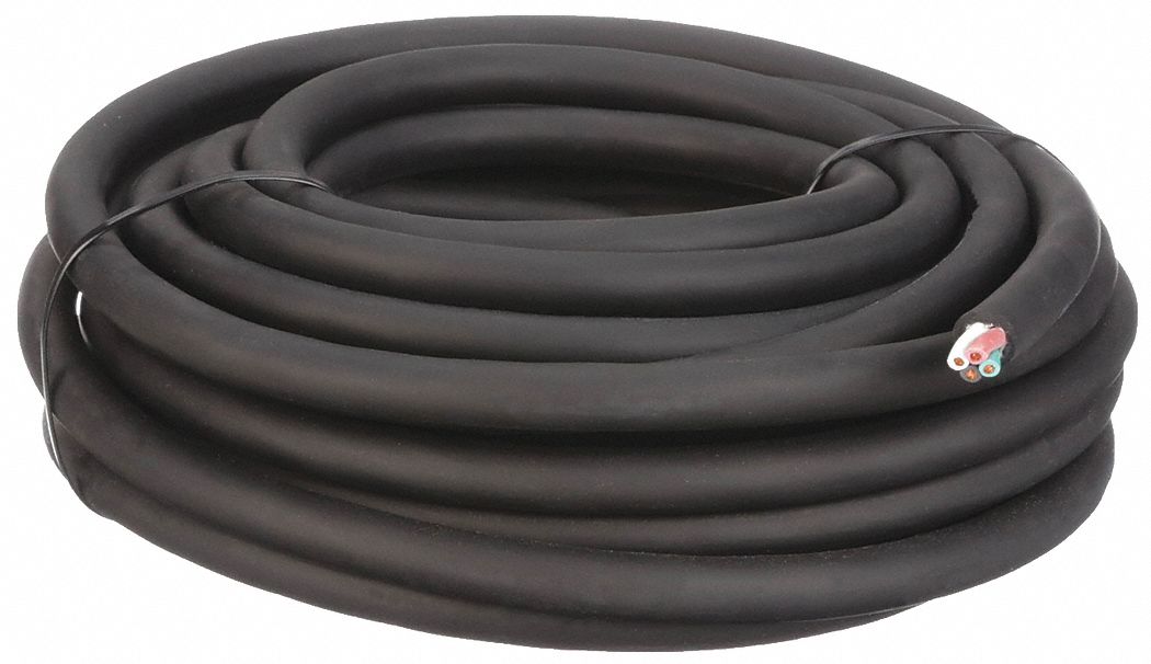 PORTABLE CORD, 4 CONDUCTORS, 12 AWG WIRE SIZE, RUBBER, BLACK, 50 FT L, 600 VOLT