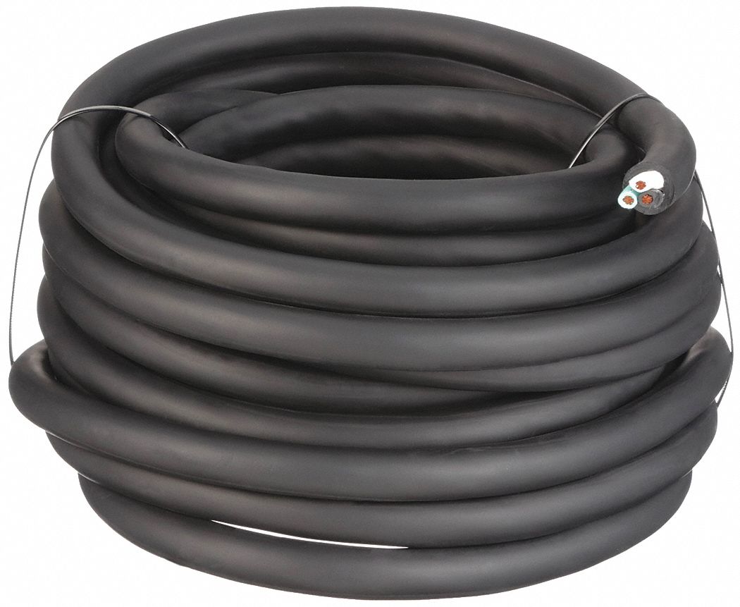 Portable Cord: SOOW, 600 V, 3 Conductors, 10 AWG, Black Jacket, 50 ft Overall Lg