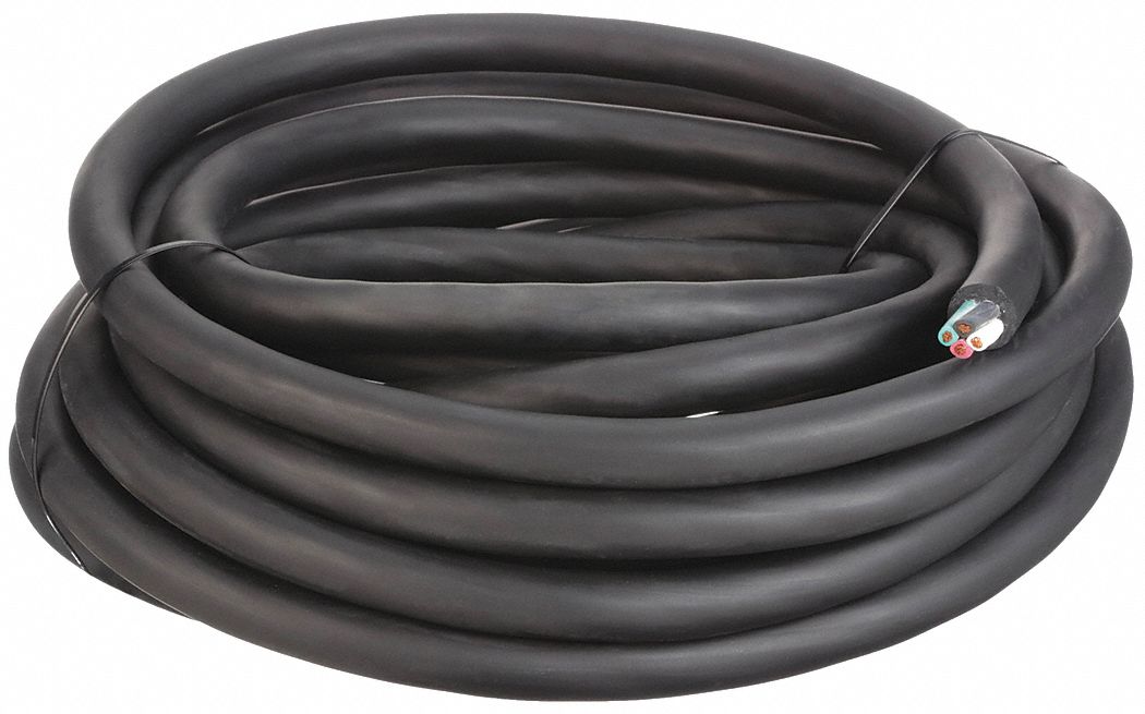Portable Cord: SOOW, 600 V, 4 Conductors, 6 AWG, Black Jacket, 50 ft Overall Lg