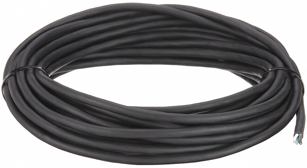 PORTABLE CORD, 3 CONDUCTORS, 16 AWG WIRE SIZE, RUBBER, BLACK, 50 FT L, 600 VOLT