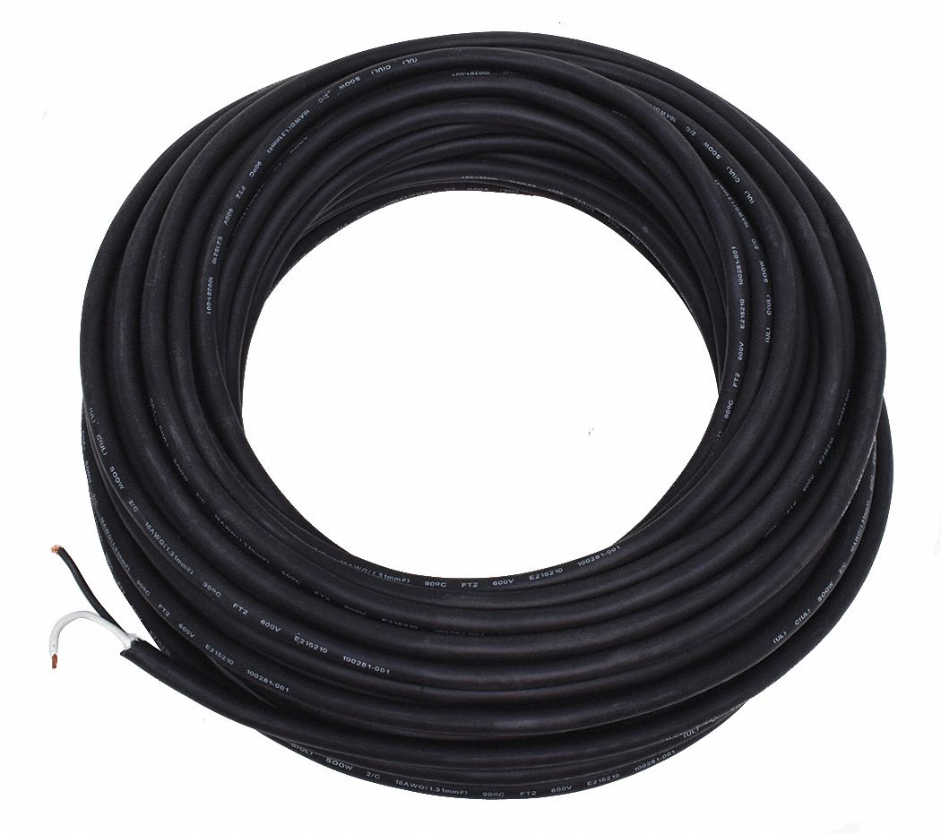 PORTABLE CORD, 2 CONDUCTORS, 16 AWG WIRE SIZE, RUBBER, BLACK, 100 FT L, 600 VOLT