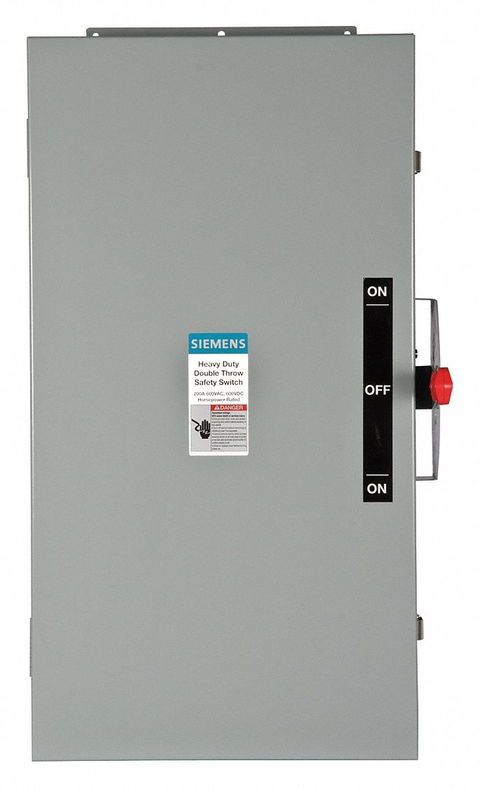 Safety Switch: Non-Fusible, 200 A, Three Phase, 600V AC, Galvanized Steel, Indoor