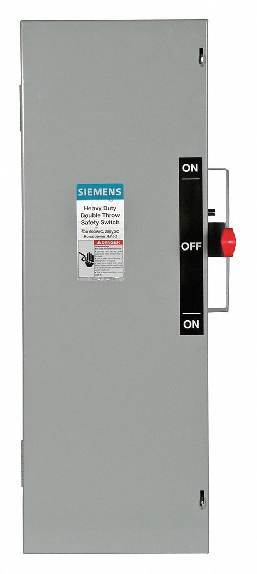Safety Switch: Fusible, 60 A, Three Phase, 600V AC, Galvanized Steel, Indoor