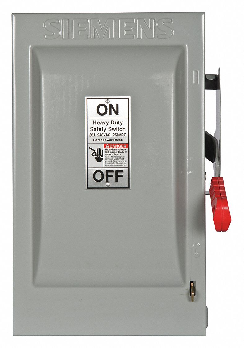 Safety Switch: Fusible, 60 A, Single Phase, 240V AC, Galvanized Steel, Indoor