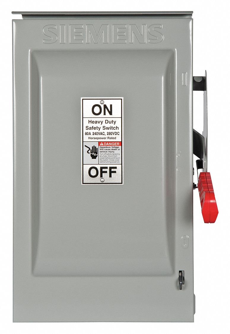 Safety Switch: Fusible, 60 A, Single Phase, 240V AC, Galvanized Steel, Indoor/Outdoor