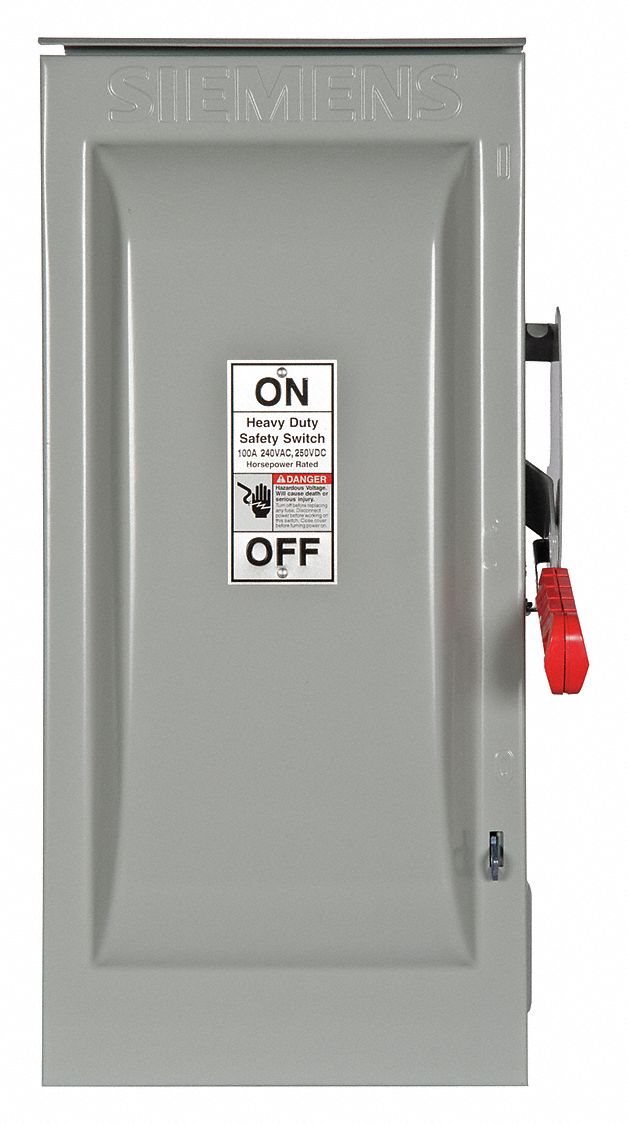 Safety Switch: Fusible, 100 A, Three Phase, 240V AC, Galvanized Steel, Indoor/Outdoor