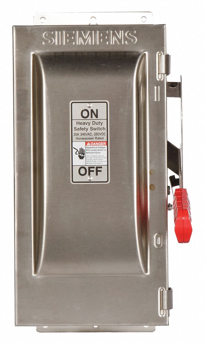 Safety Switch: Fusible, 30 A, Single Phase, 240V AC, 304 Stainless Steel, Indoor/Outdoor