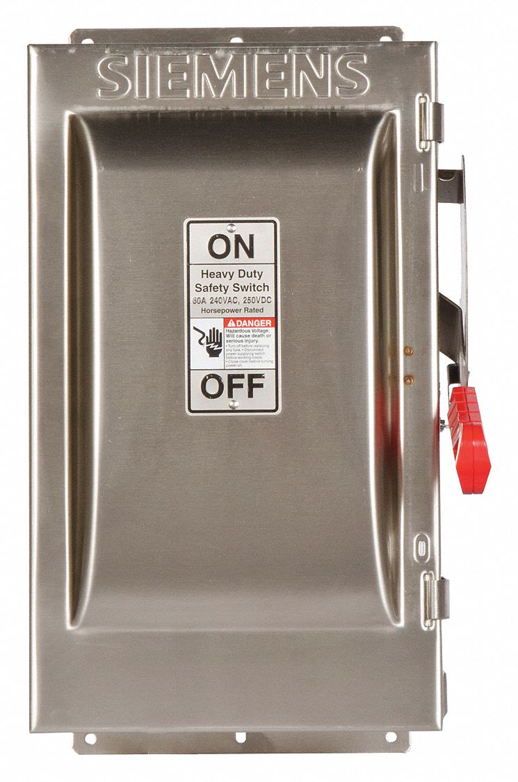 Safety Switch: Fusible, 60 A, Single Phase, 240V AC, 304 Stainless Steel, Indoor/Outdoor