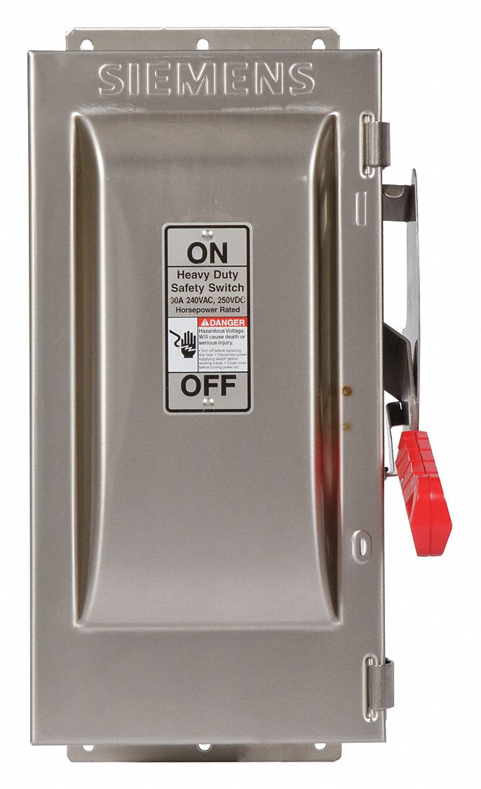 Safety Switch: Fusible, 30 A, Three Phase, 240V AC, 304 Stainless Steel, Indoor/Outdoor