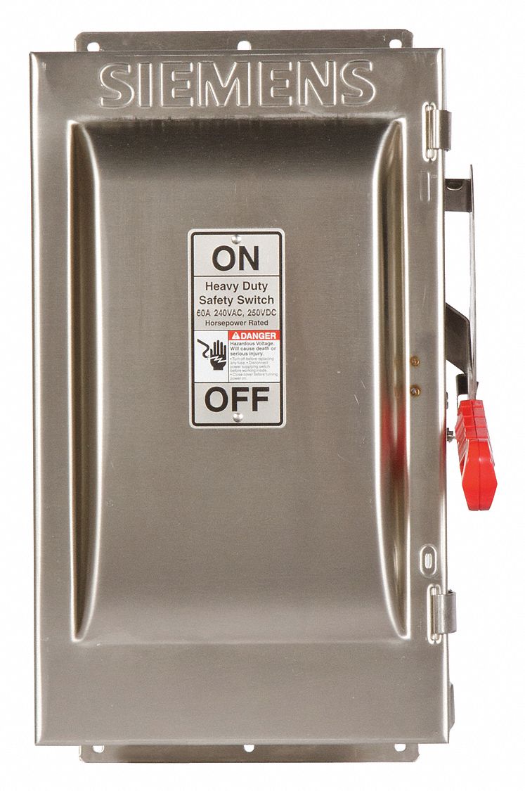 Safety Switch: Fusible, 60 A, Three Phase, 240V AC, 304 Stainless Steel, Indoor/Outdoor