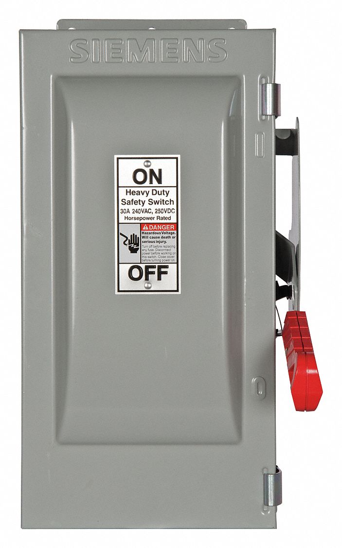 Safety Switch: Fusible, 30 A, Single Phase, 240V AC, Galvanized Steel, Indoor