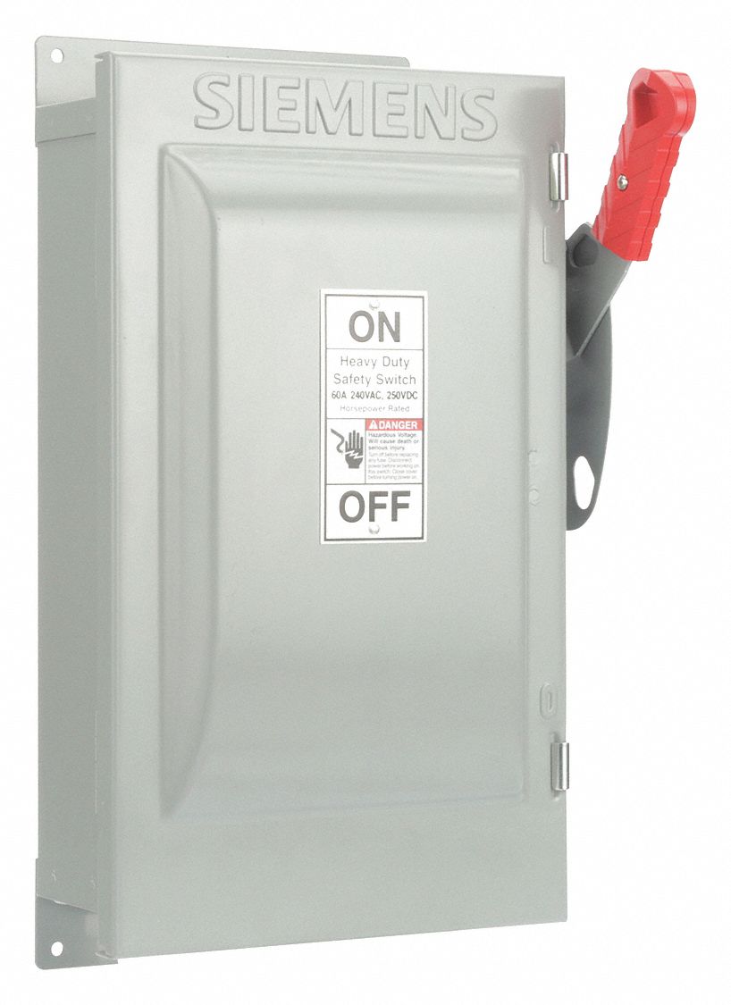Safety Switch: Fusible, 60 A, Single Phase, 240V AC, Galvanized Steel, Indoor