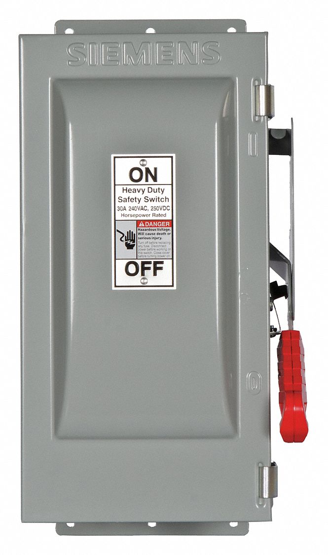 Safety Switch: Fusible, 30 A, Three Phase, 240V AC, Galvanized Steel, Indoor