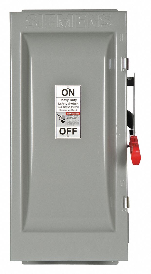 Safety Switch: Fusible, 100 A, Three Phase, 240V AC, Galvanized Steel, Indoor
