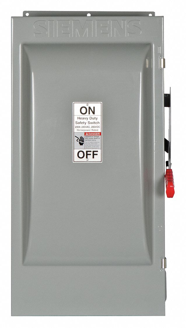 Safety Switch: Fusible, 200 A, Three Phase, 240V AC, Galvanized Steel, Indoor