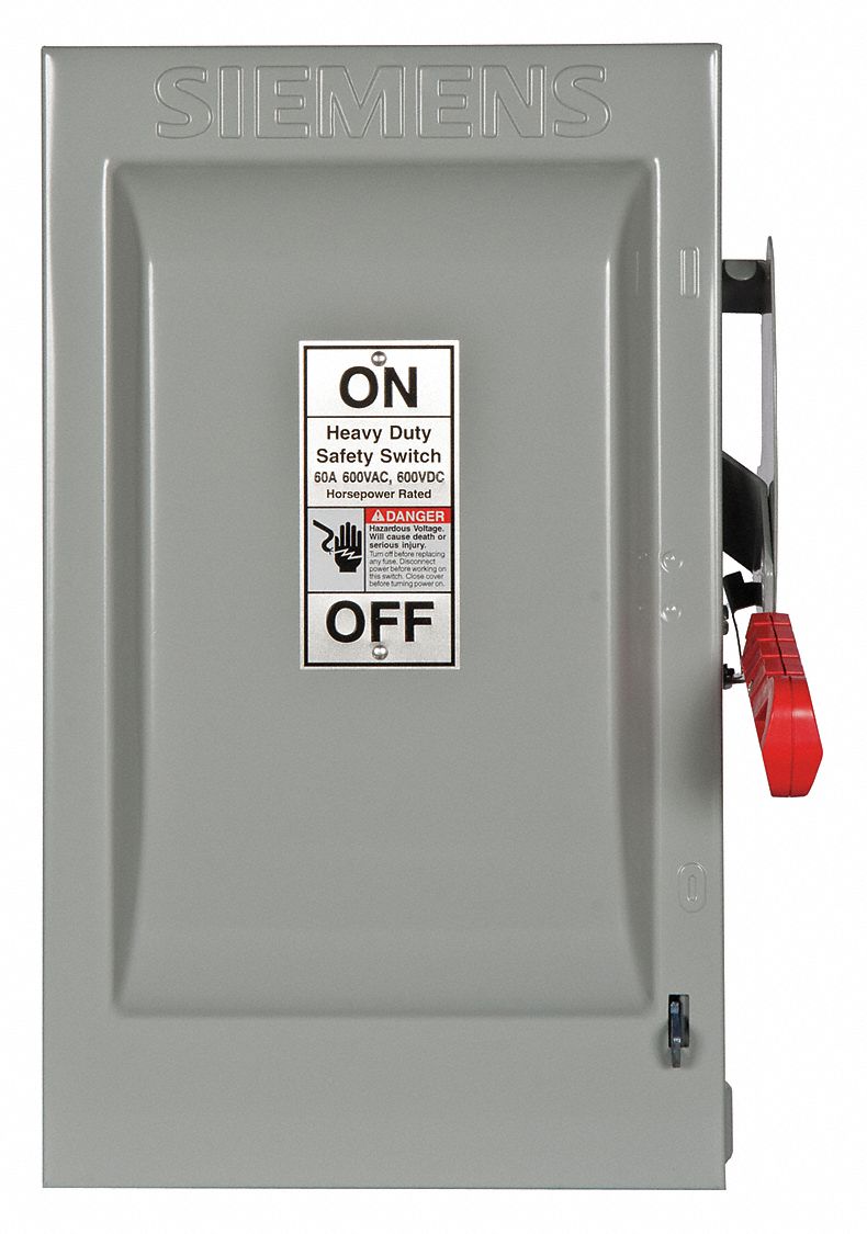 Safety Switch: Fusible, 60 A, Three Phase, 600V AC, Galvanized Steel, Indoor