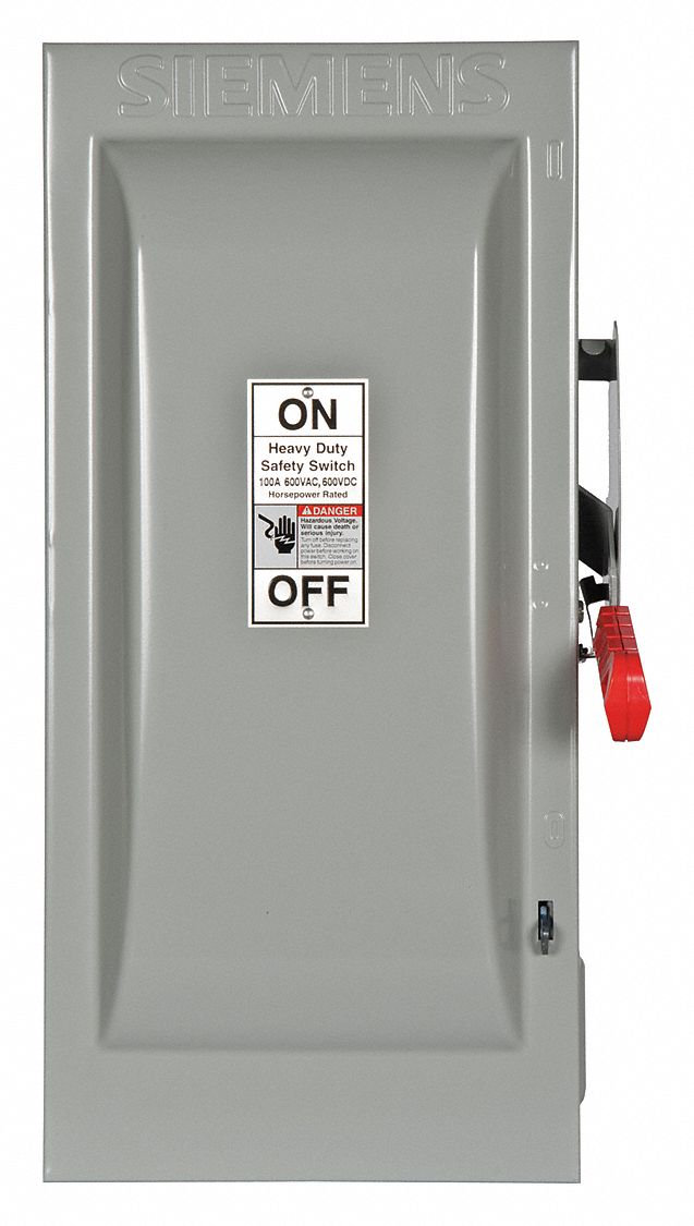Safety Switch: Fusible, 100 A, Three Phase, 600V AC, Galvanized Steel, Indoor