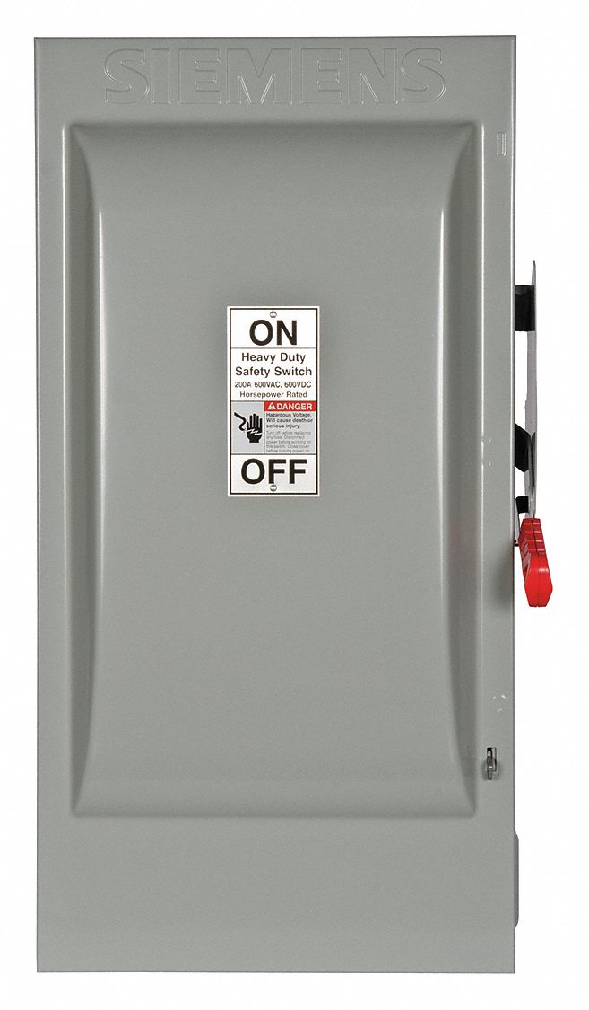 Safety Switch: Fusible, 200 A, Three Phase, 600V AC, Galvanized Steel, Indoor