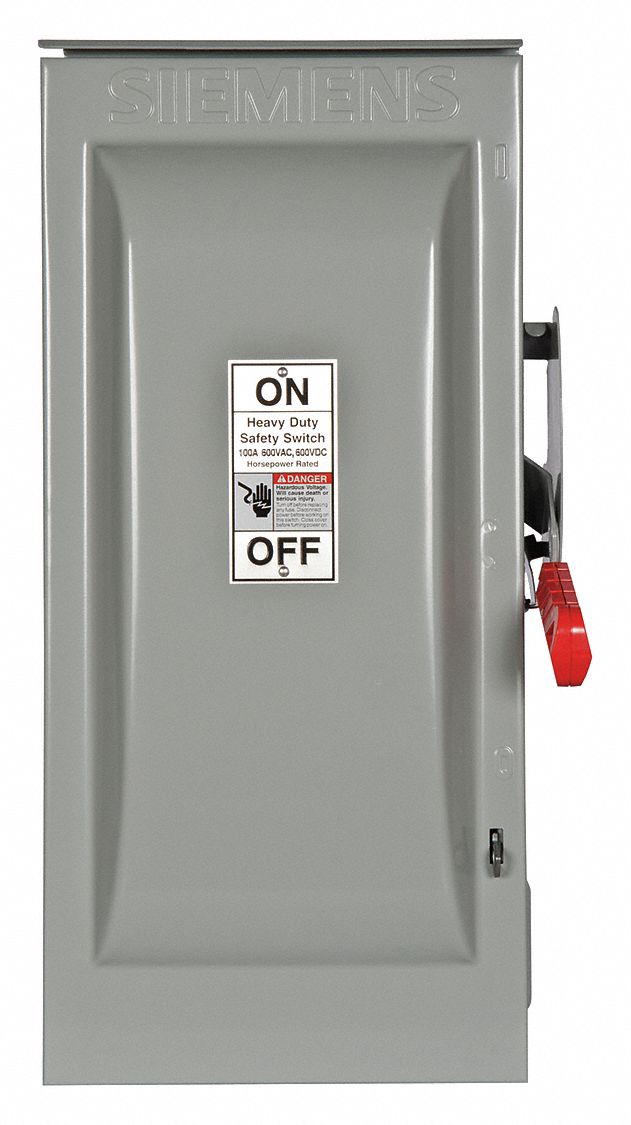 Safety Switch: Fusible, 100 A, Three Phase, 600V AC, Galvanized Steel, Indoor/Outdoor