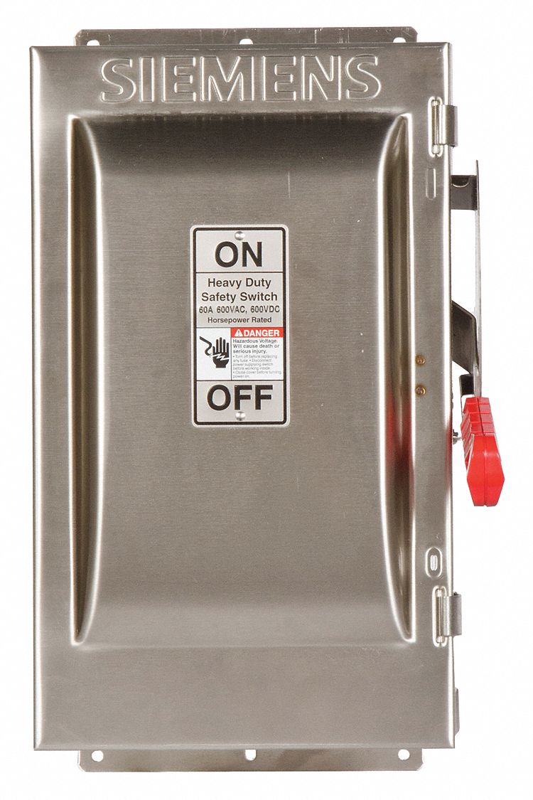 Safety Switch: Fusible, 60 A, Three Phase, 600V AC, 304 Stainless Steel, Indoor/Outdoor