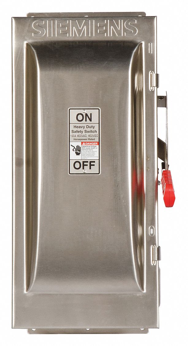 Safety Switch: Fusible, 100 A, Three Phase, 600V AC, 304 Stainless Steel, Indoor/Outdoor