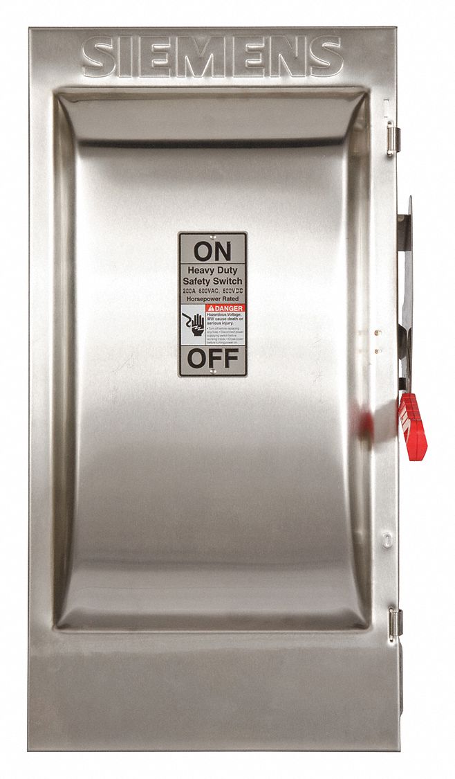 Safety Switch: Fusible, 200 A, Three Phase, 600V AC, 304 Stainless Steel, Indoor/Outdoor