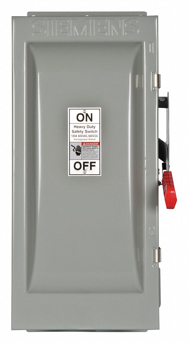 Safety Switch: Fusible, 100 A, Three Phase, 600V AC, Galvanized Steel, Indoor