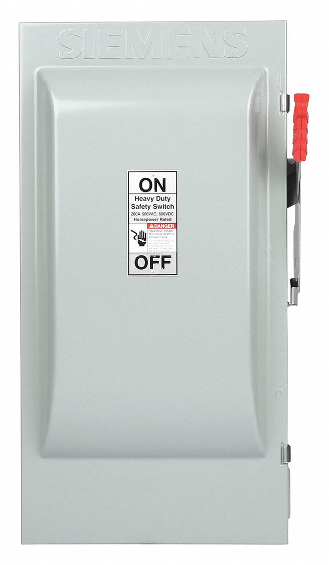 Safety Switch: Fusible, 200 A, Three Phase, 600V AC, Galvanized Steel, Indoor