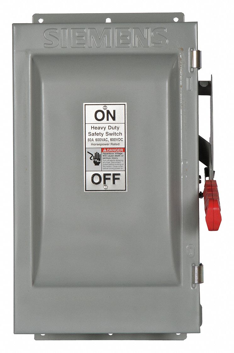 Safety Switch: Non-Fusible, 60 A, Three Phase, 600V AC, Galvanized Steel, Indoor
