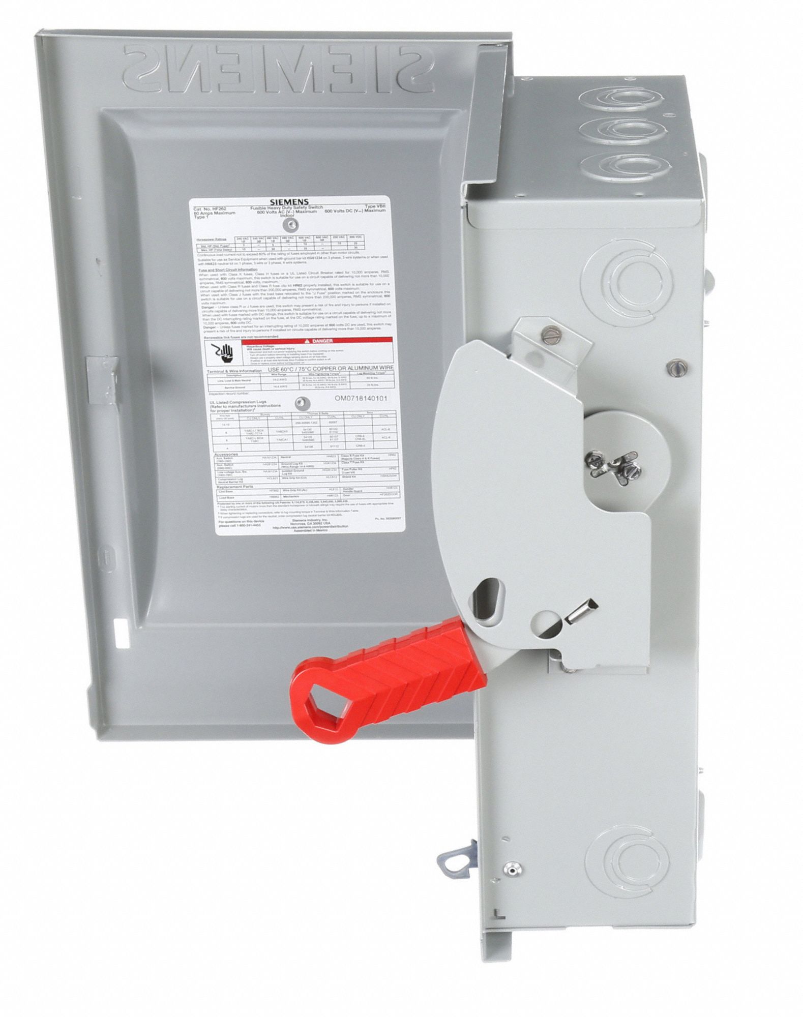 SIEMENS Safety Switch 60 A Amps AC, 25 HP 600V AC, 1, 2 Poles, 2 Wires 20RC79HF262 Grainger