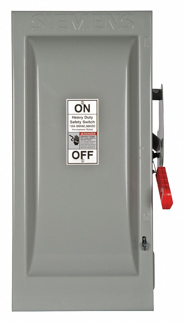 Safety Switch: Fusible, 100 A, Single Phase, 600V AC, Galvanized Steel, Indoor