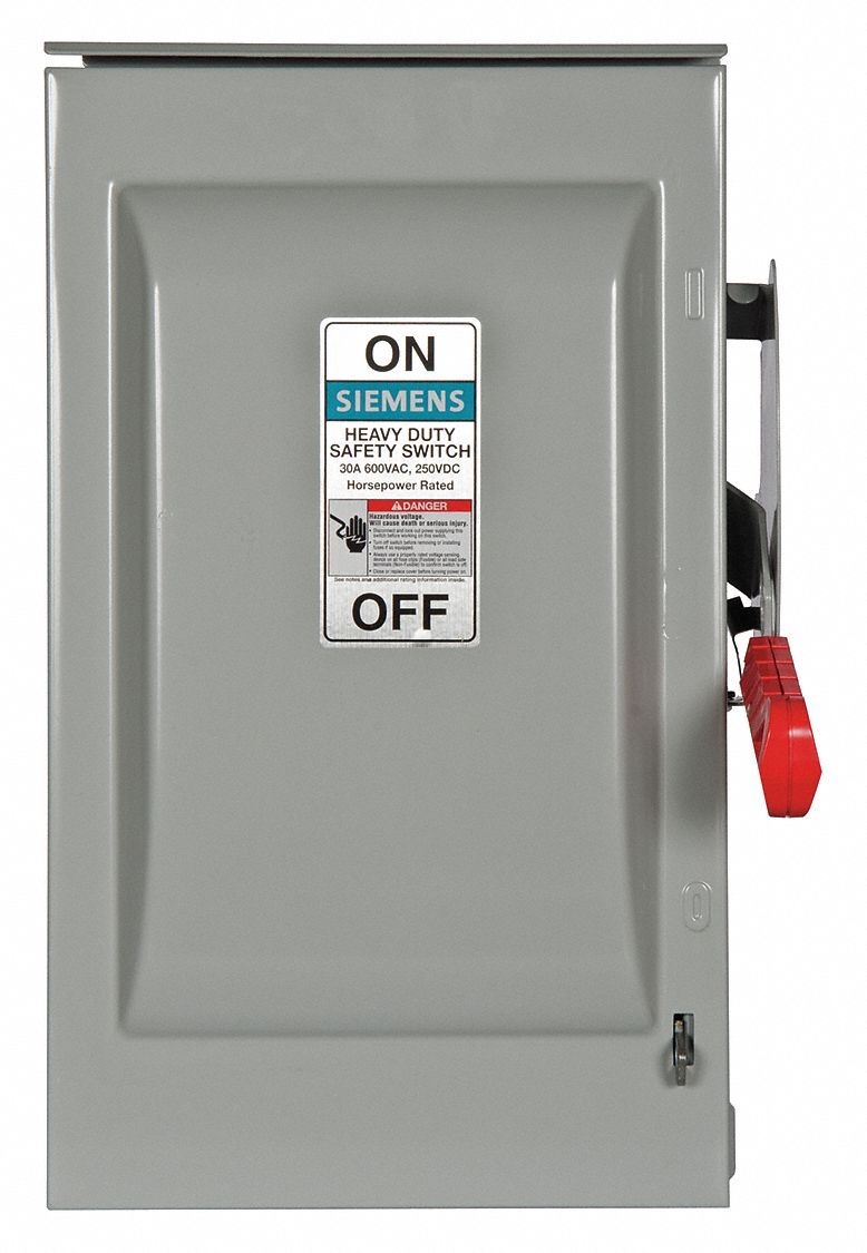 Safety Switch: Fusible, 30 A, Three Phase, 600V AC, Galvanized Steel, Indoor/Outdoor