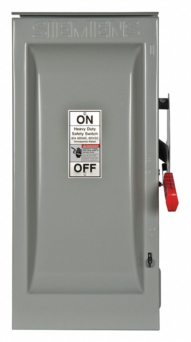 Safety Switch: Fusible, 60 A, Three Phase, 600V AC, Galvanized Steel, Indoor/Outdoor