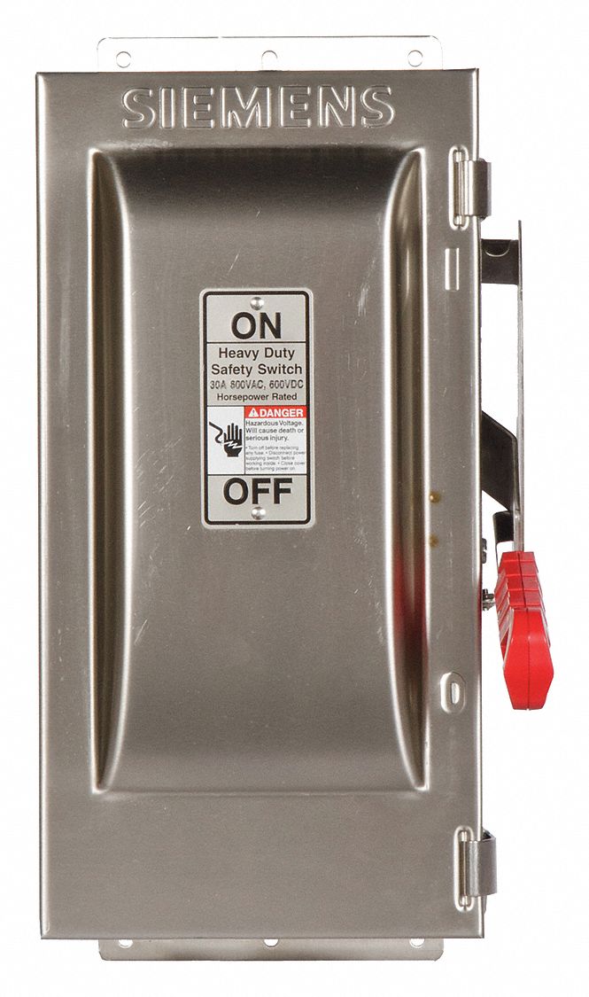 Safety Switch: Non-Fusible, 30 A, Single Phase, 600V AC, 304 Stainless Steel, Indoor/Outdoor