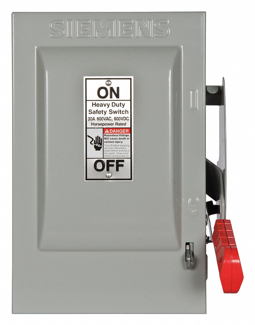 Safety Switch: Non-Fusible, 30 A, Single Phase, 600V AC, Galvanized Steel, Indoor