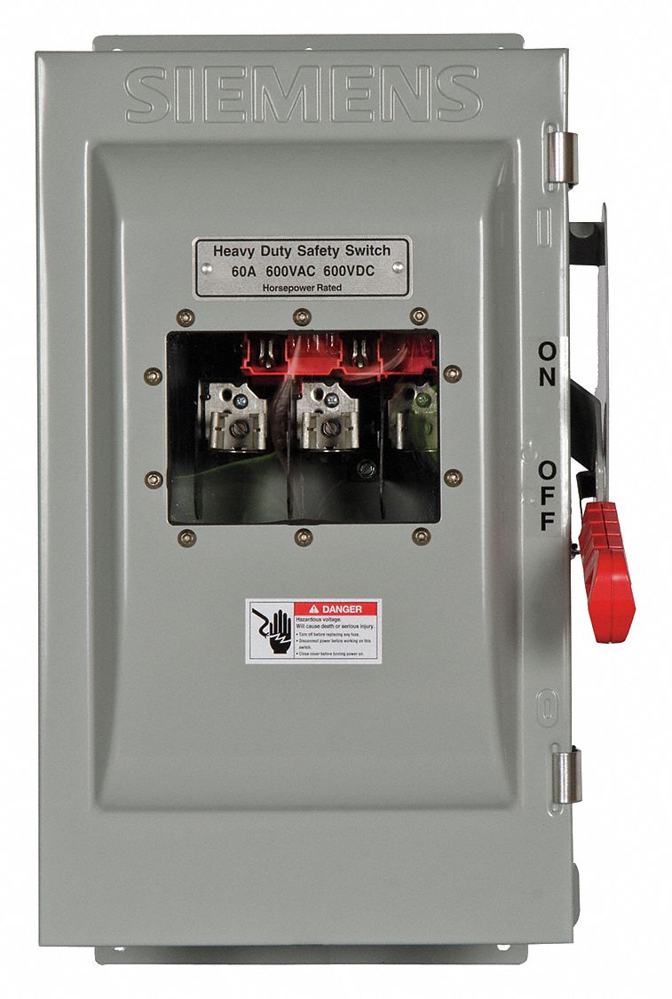 Safety Switch: Non-Fusible, 60 A, Three Phase, 600V AC, Galvanized Steel, Indoor