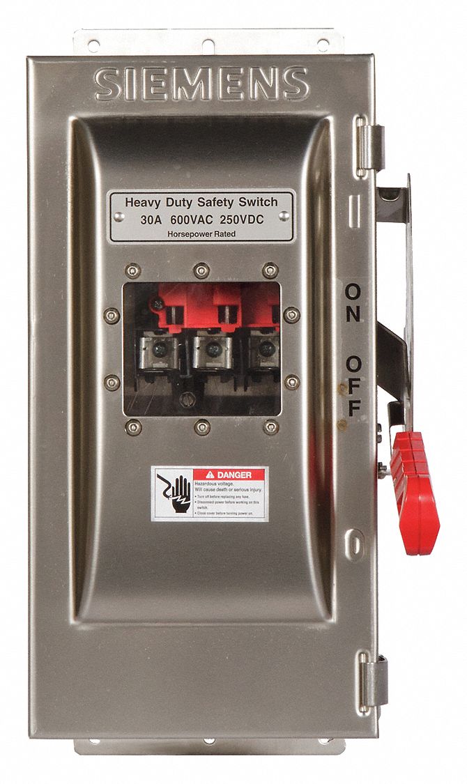 Safety Switch: Fusible, 30 A, Three Phase, 600V AC, 304 Stainless Steel, Indoor/Outdoor