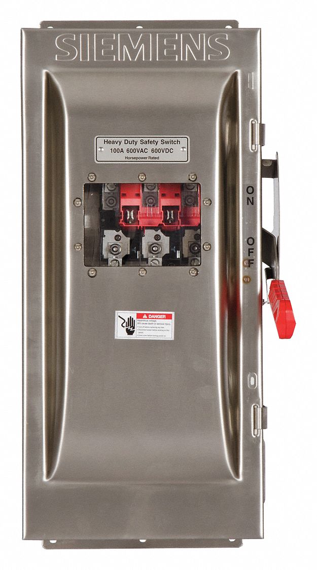 Safety Switch: Non-Fusible, 100 A, Three Phase, 600V AC, 304 Stainless Steel, Indoor/Outdoor