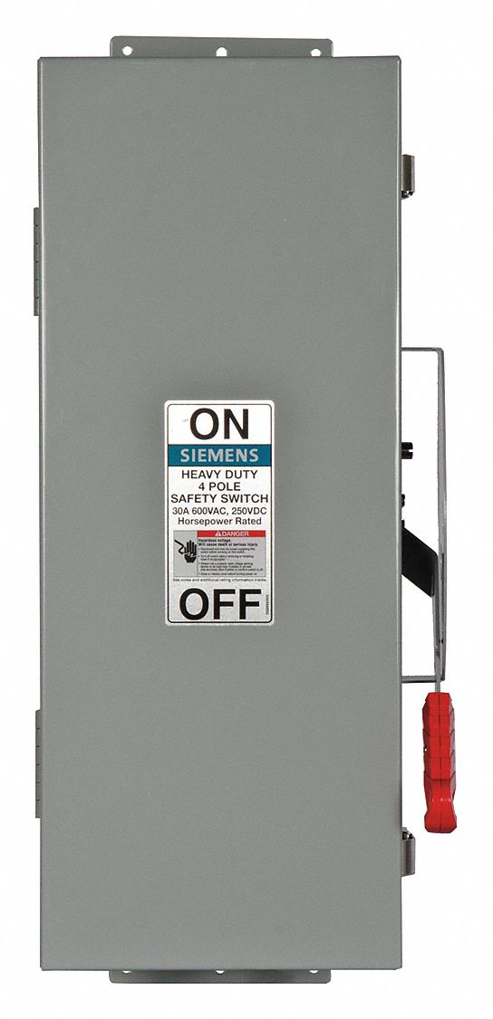 Safety Switch: Non-Fusible, 30 A, Three Phase, 600V AC, Galvanized Steel, Indoor