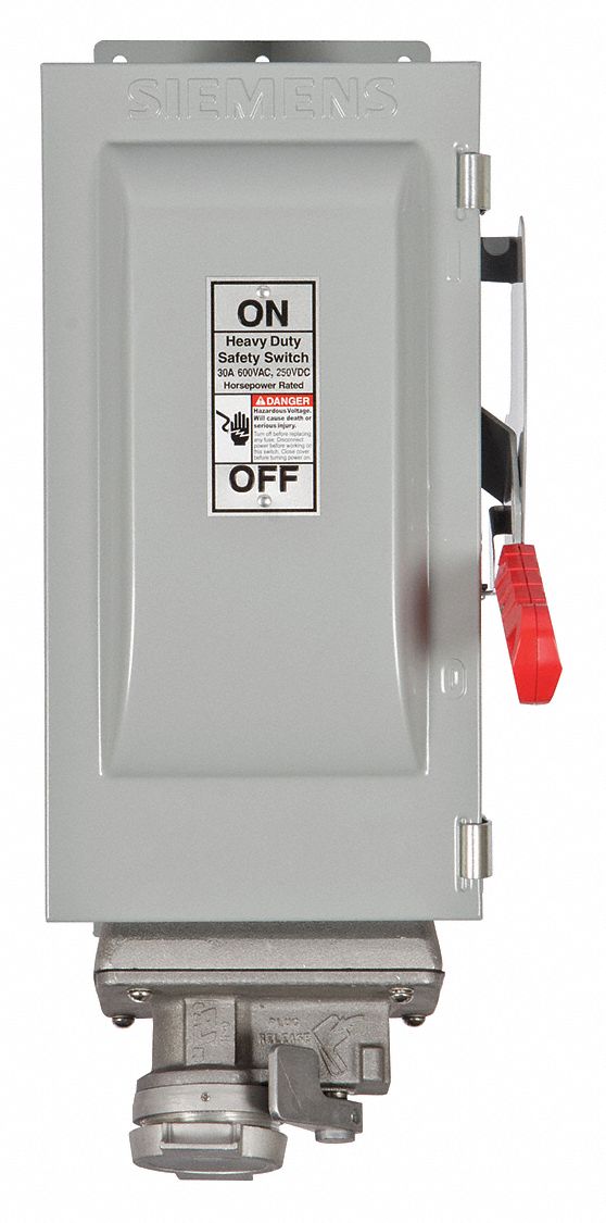 Safety Switch: Fusible, 30 A, Three Phase, 600V AC, Galvanized Steel, Indoor