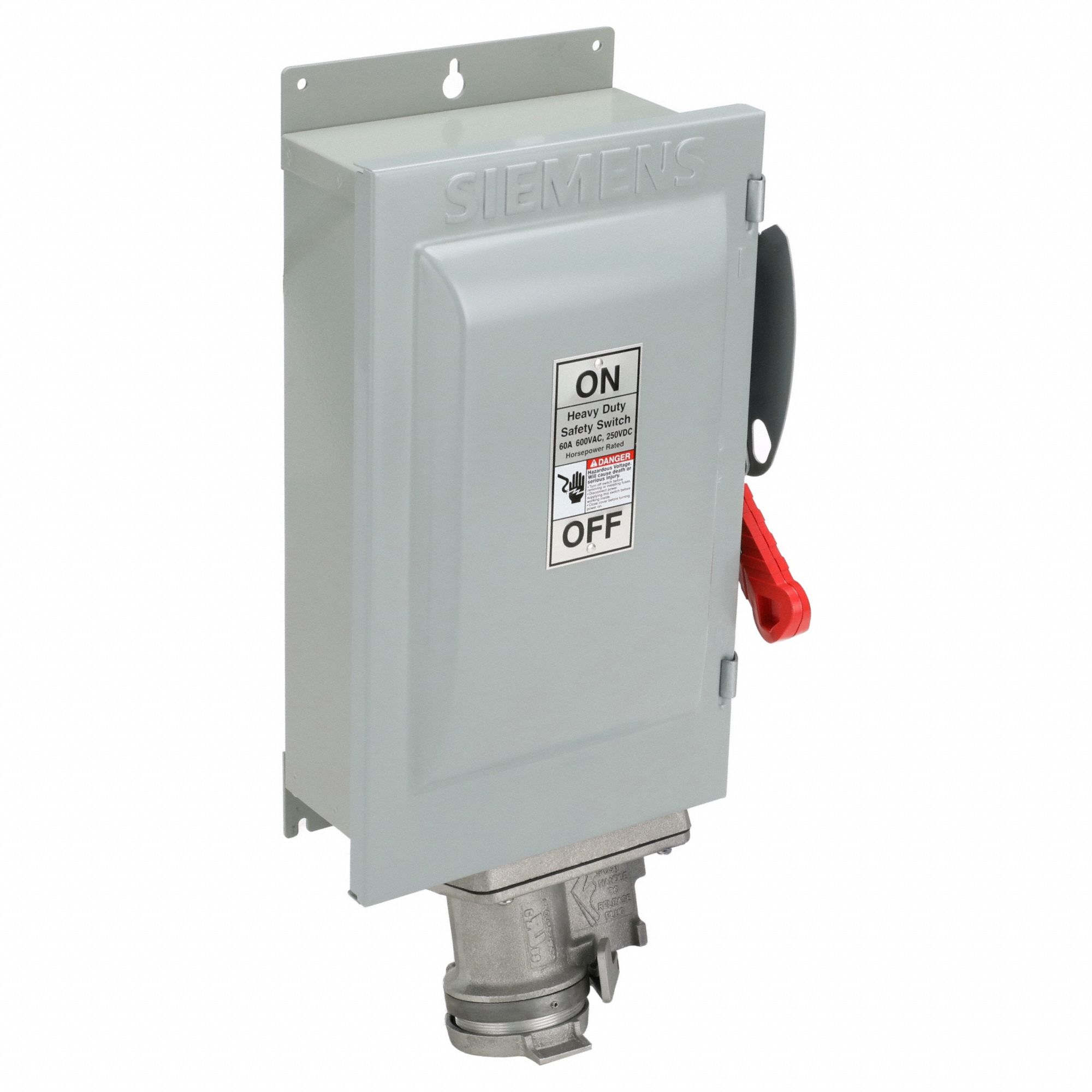 Safety Switch: Fusible, 60 A, Three Phase, 600V AC, Galvanized Steel, Indoor