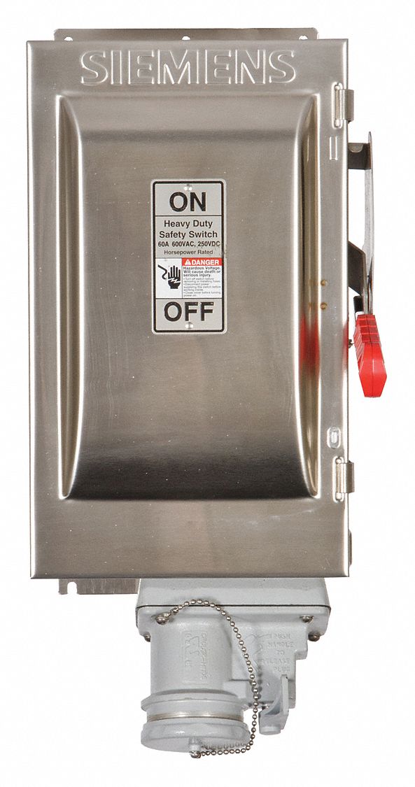 Safety Switch: Fusible, 60 A, Three Phase, 600V AC, 304 Stainless Steel, Indoor/Outdoor
